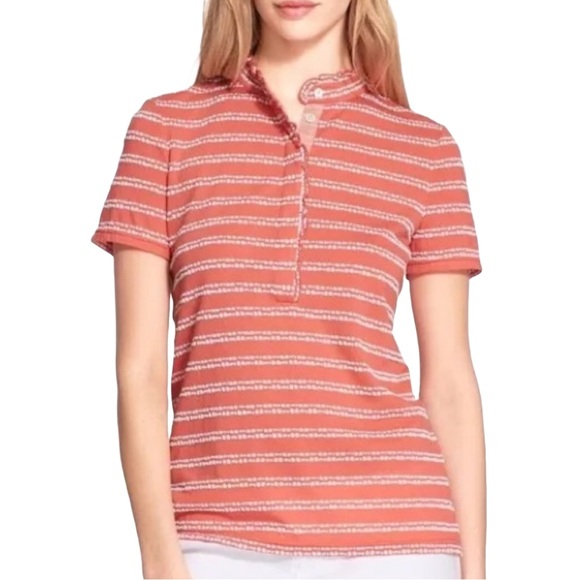 Tory Burch Lidia Ruffle Trim Striped Polo - Picture 1 of 2